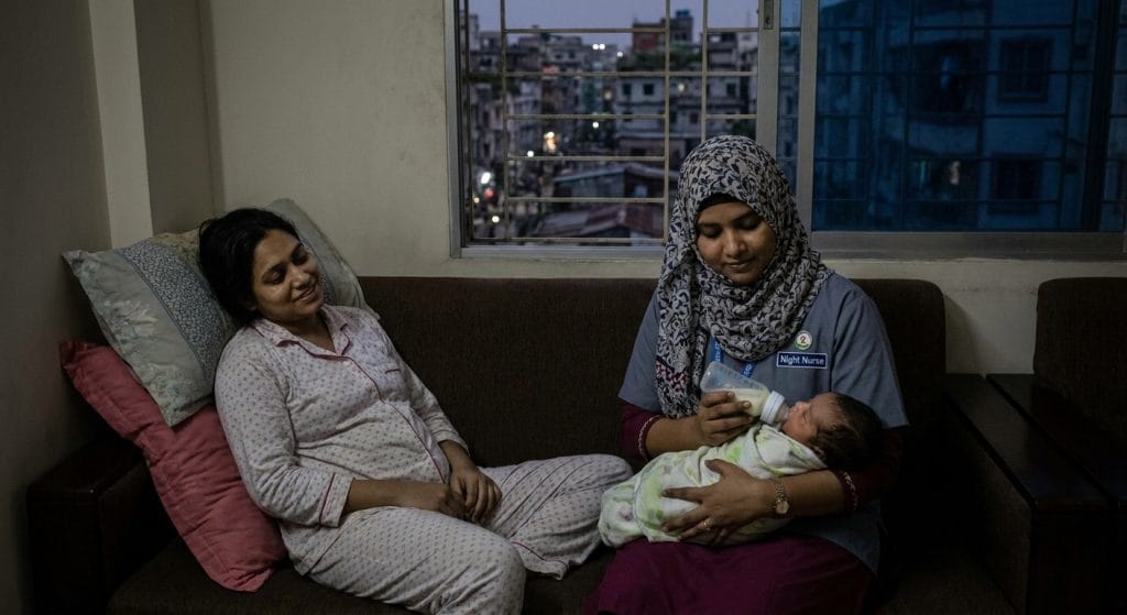 Night nurse supporting mother and baby in Shahjadpur